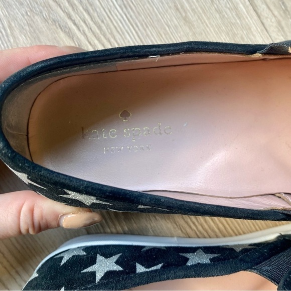 Kate Spade Liberty Black & Silver Metallic Star Suede Sneakers - Slip-On - Picture 4 of 9